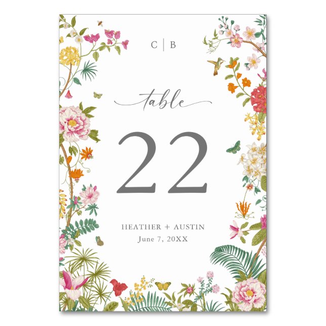 Vintage Floral Wedding Table Card (Front)