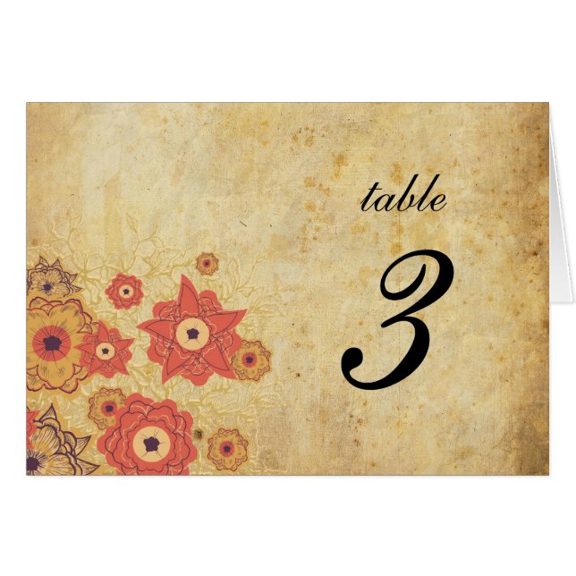 Vintage Floral Wedding Table Number (Front Horizontal)