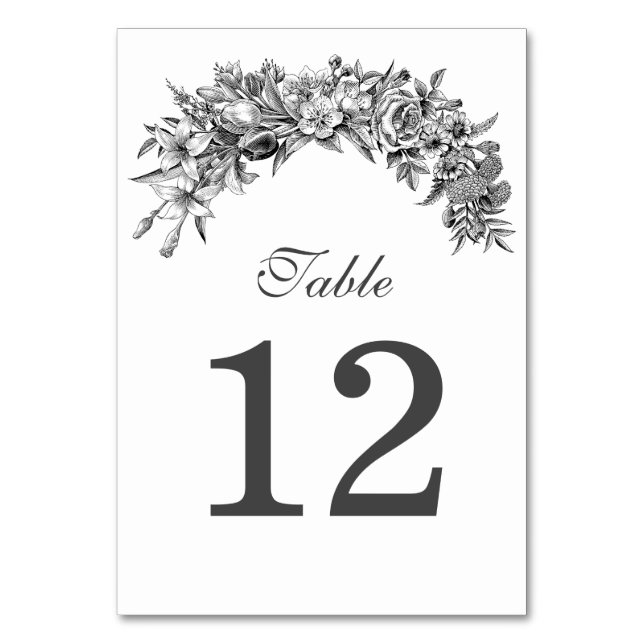 Vintage Floral Wedding Table Number (Front)