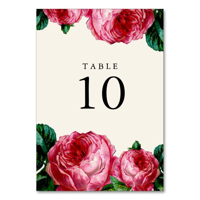 Vintage Floral Wedding Table Number Cards (Front)
