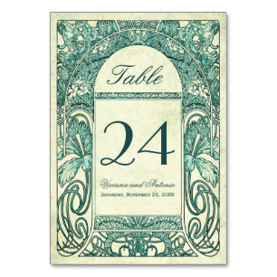 Vintage Floral Wedding Table Numbers Turquoise