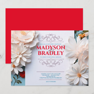 Vintage Floral White  Flowers Flourish Wedding Invitation