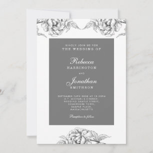 Vintage Floral White Grey Botanical Wedding Invitation