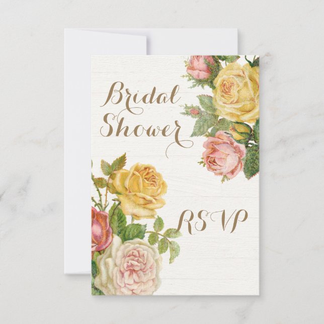 Vintage Floral Whitewash Spring Bridal Shower Invitation (Front)