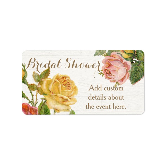 Vintage Floral Whitewash Spring Bridal Shower Label (Front)