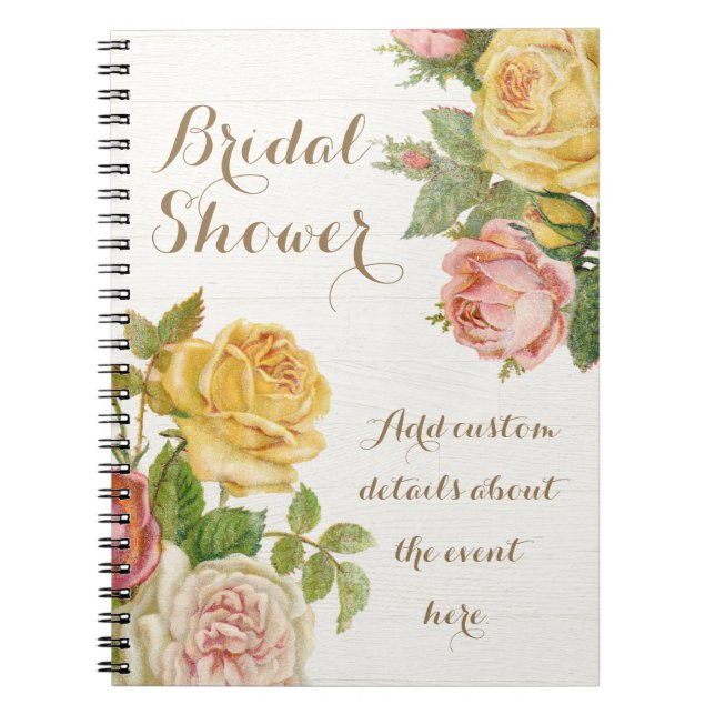 Vintage Floral Whitewash Spring Bridal Shower Notebook (Front)