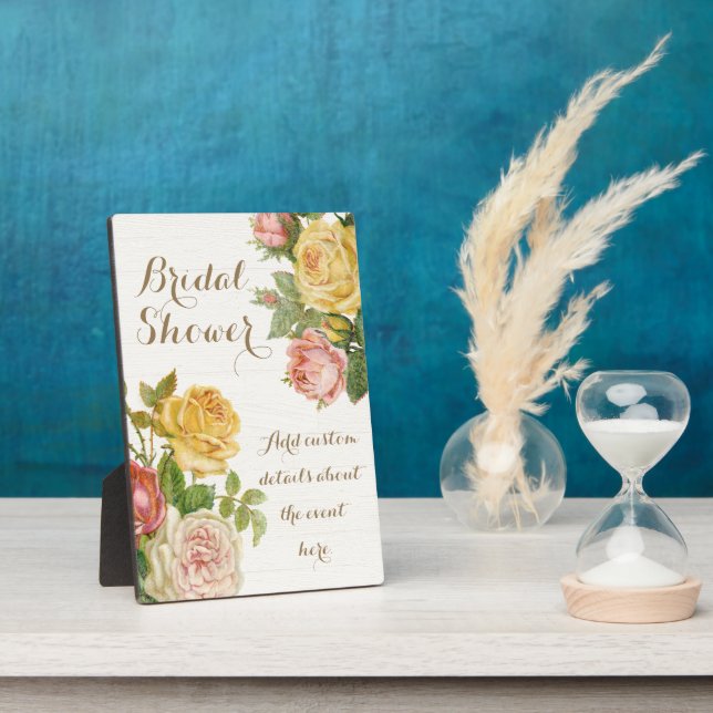 Vintage Floral Whitewash Spring Bridal Shower Plaque (Side)