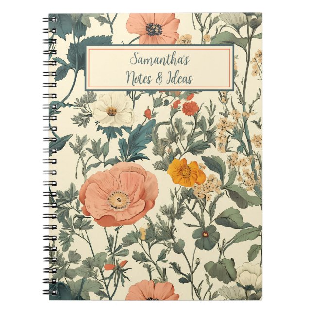 Vintage Floral Wildflowers And Poppies Notebook (Front)