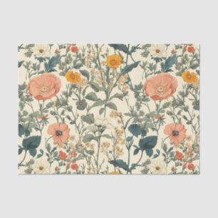 Vintage Floral Wildflowers And Poppies Tissue Paper
