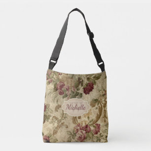 Vintage Floral Wine Rose Monogram & Name Crossbody Bag