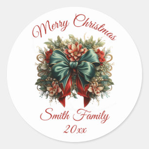 Vintage Floral with Bows Christmas Sticker