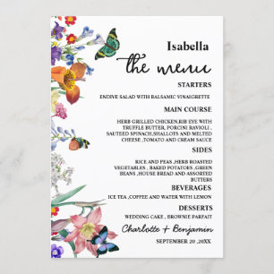 Vintage Floral With Guest Name Wedding Menu