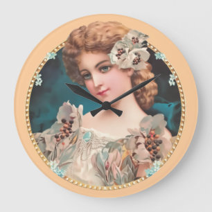 Vintage Floral Woman Large Clock