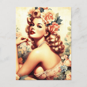 Vintage Floral Woman Postcard