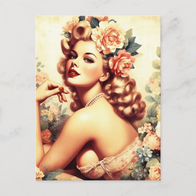 Vintage Floral Woman Postcard (Front)