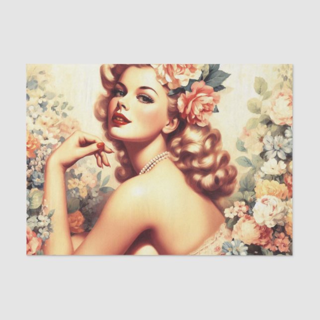 Vintage Floral Woman Tissue Paper (Front)