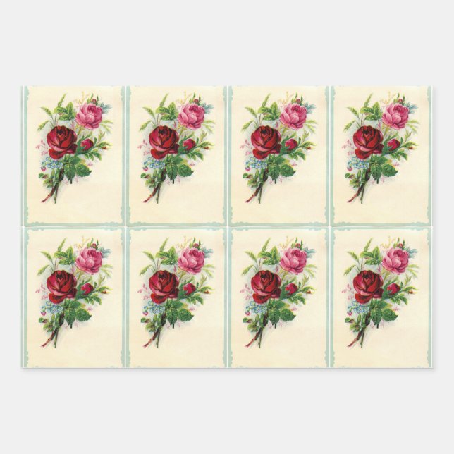 Vintage Floral Wrapping Paper Sheet (Front)