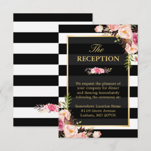 Vintage Floral Wrapping Stripes Wedding Reception Invitation