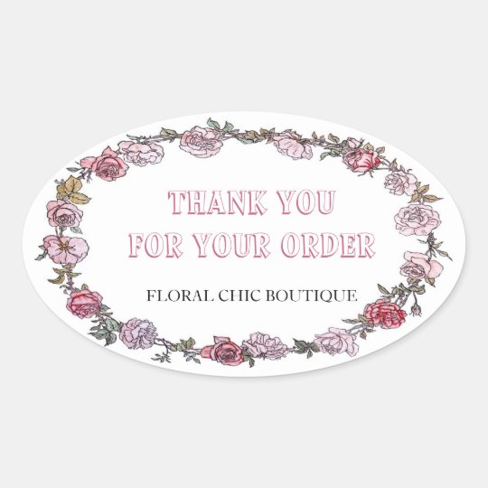 Vintage Floral Wreath Custom Business Thank You Oval Sticker
