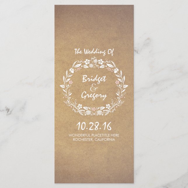 Vintage Floral Wreath Elegant Wedding Programs Programme (Front)