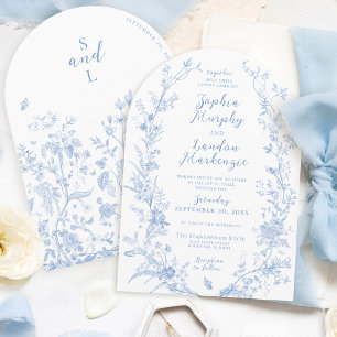 Vintage Floral Wreath French Blue Arch Wedding Invitation