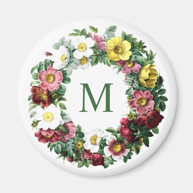 Vintage Floral Wreath Monogram Magnet (Front)
