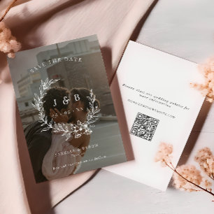 Vintage Floral Wreath Monogram Photo Save The Date