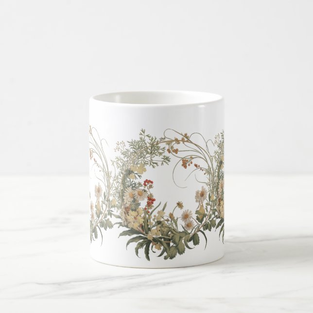 Vintage Floral Wreath Mugs – Elegant Botanical  (Center)