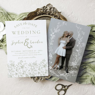 Vintage Floral Wreath Sage Green Photo Wedding Save The Date