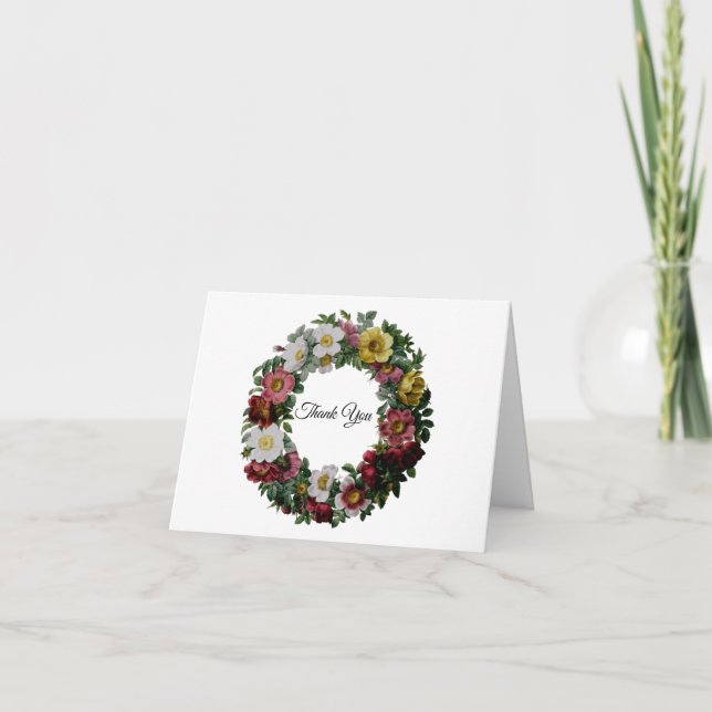 Vintage Floral Wreath Thank You Card (Front)
