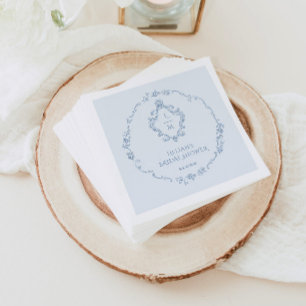 Vintage floral wreath Toile Something Blue Crest Napkin