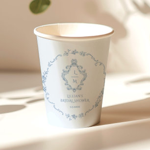 Vintage floral wreath Toile Something Blue Crest Paper Cups