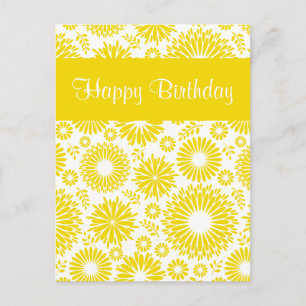 Vintage floral yellow Happy Birthday Postcard