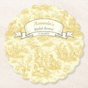 Vintage floral yellow toile de jouy shower paper coaster