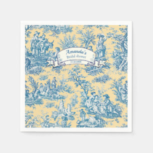 Vintage floral yellow turquoise toile de jouy  napkin