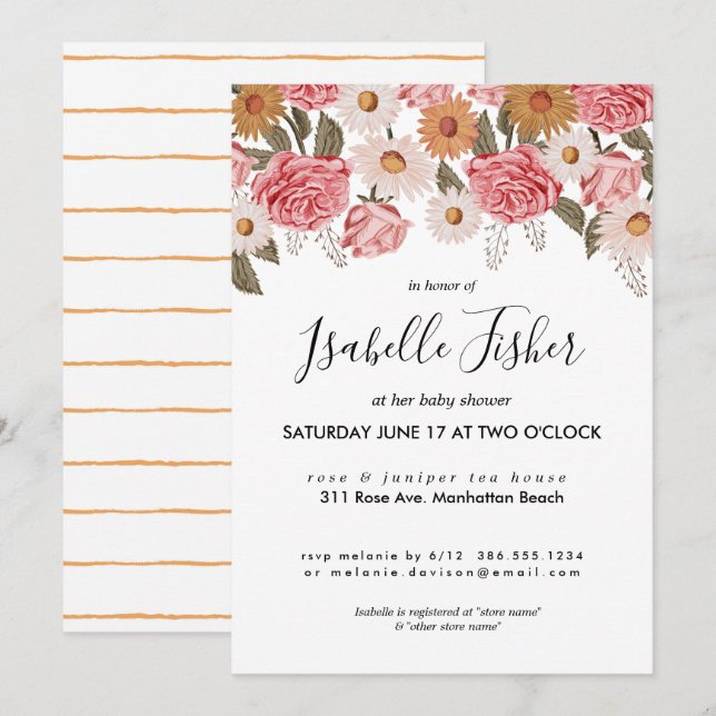 Vintage Florals Baby Shower Invitation (Front/Back)