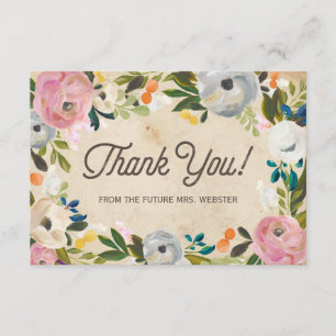 Vintage Florals   Bridal Shower Flat Thank You Card