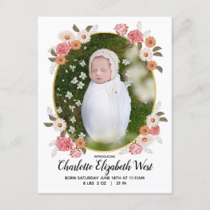 Vintage Florals Daisies Baby Birth Announcement Postcard