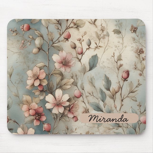 Vintage Florals Mouse Pad Customisable (Front)