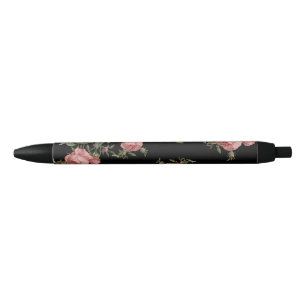 Vintage Florals on Black Black Ink Pen