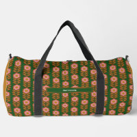 Vintage florals, pink on green retro monogrammed