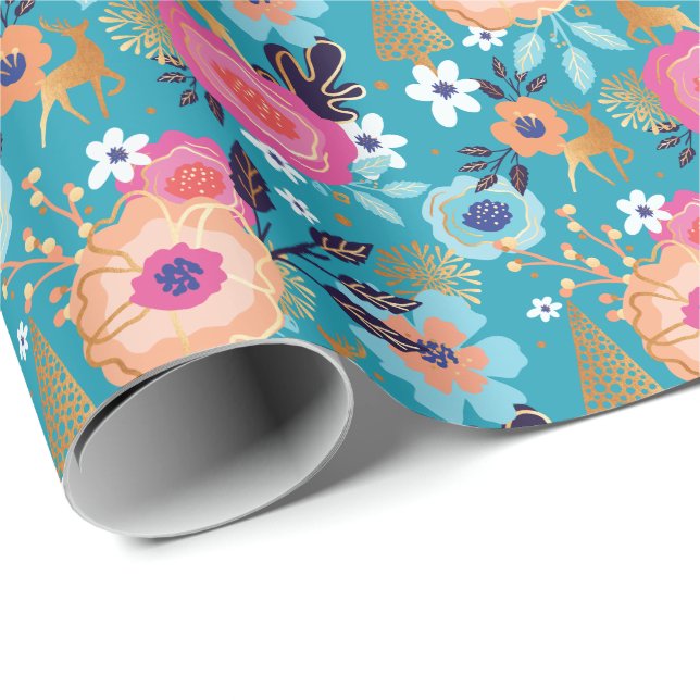 Vintage Florals, Reindeer & Snowflake Christmas Wrapping Paper (Roll Corner)
