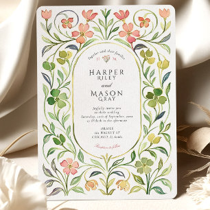 Vintage Florals Watercolor Wedding Invitation