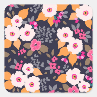 Vintage Florals: White on Blue Square Sticker