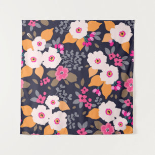 Vintage Florals: White on Blue Tapestry