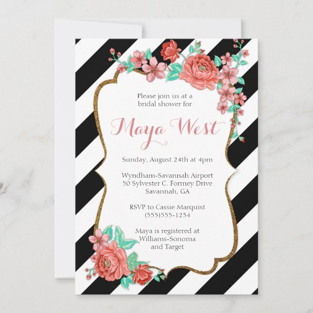 Vintage Florals with Glitter Invitations (Front)