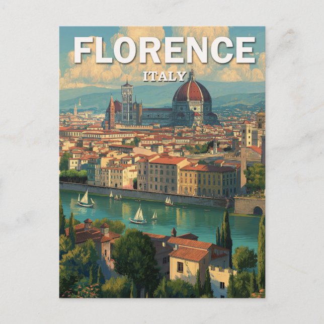 Vintage Florence Italy Skyline Travel Postcard (Front)