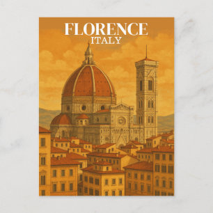 Vintage Florence Italy Travel Retro Illustration Postcard