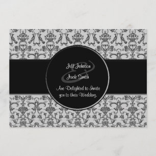 Vintage Florentine Damask (Black) (Wedding) Invitation
