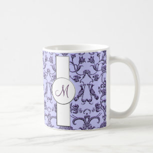 Vintage Florentine Damask (Monogram) (Lilac) Coffee Mug
